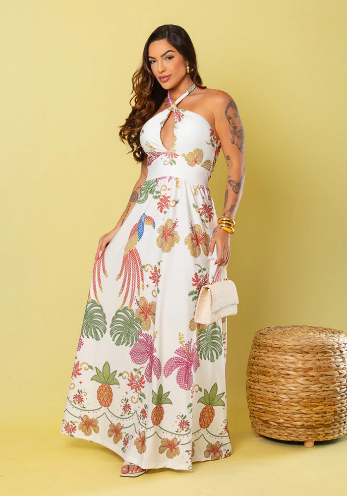 Vestido Estampado Longo Ravena