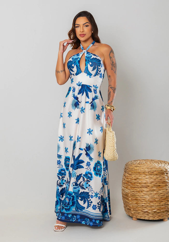 Vestido Estampado Longo Ravena